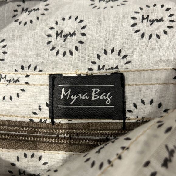 Myra Bag Messenger Cotton Leather Green Brown Blue Pockets Hand Bag Purse - Picture 7 of 9